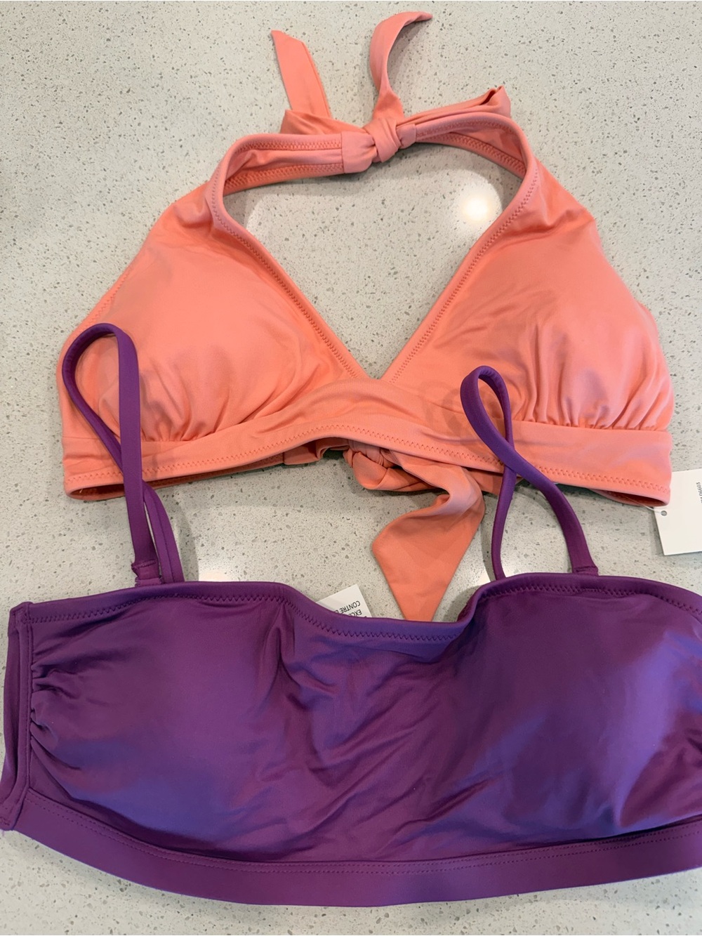Amazon Essentials Purple Bandeau & Coral Pink Halter Swim Top Two-Pack